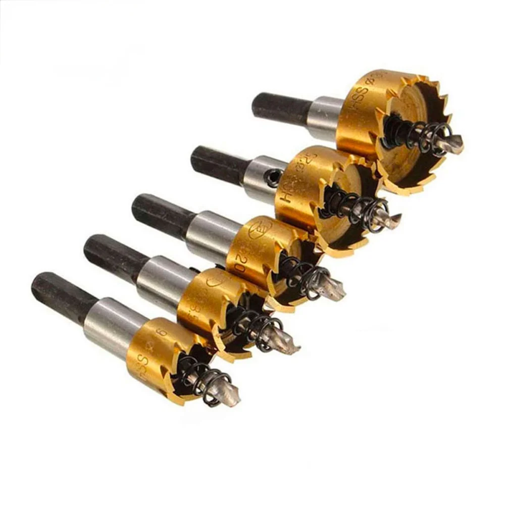 5Pcs Carbide Tip HSS Drill Bit Hole Saw Set Stainless Steel Metal Alloy 16/18.5/20/25/30mm Woodworking Tools