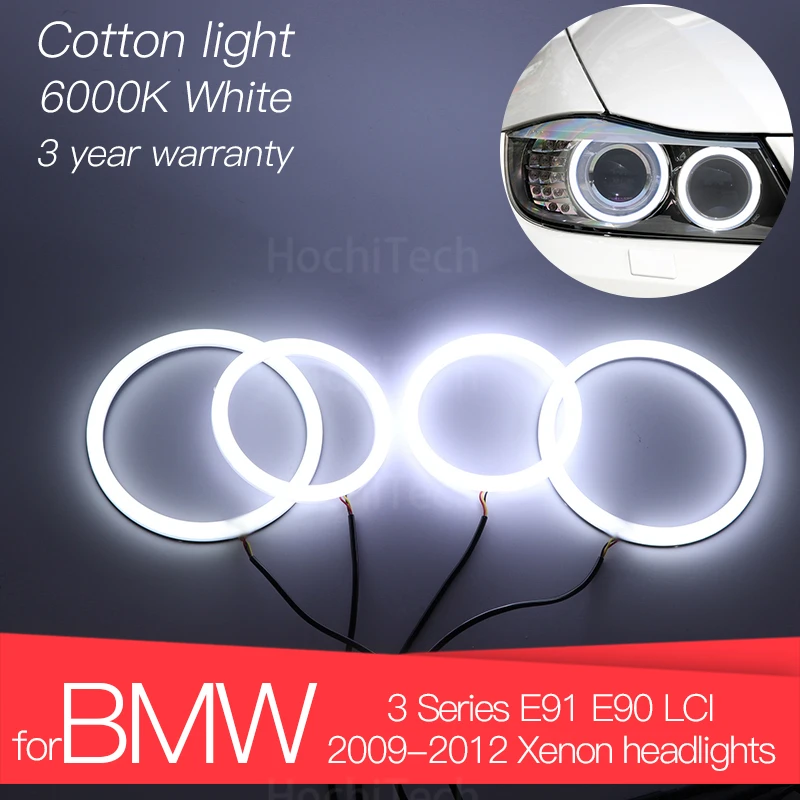 3 Years Warranty Hight Quality LED Angel Eyes Kit Cotton White Ring For BMW 3 Series E91 E90 LCI 2009-2012 Xenon Headlights