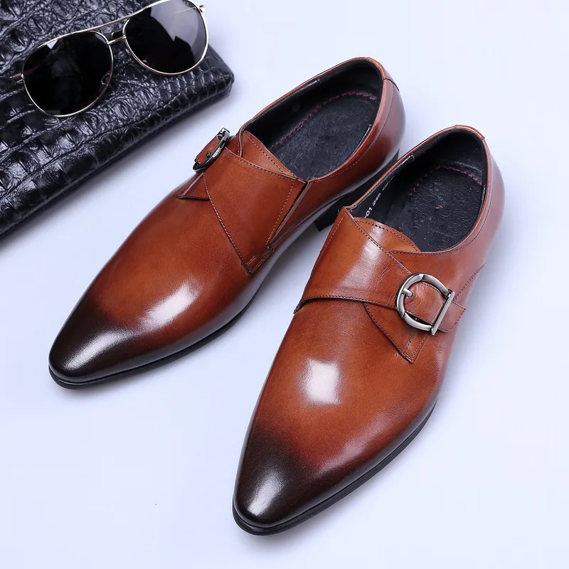 Men British PU Leather Business Shoes Pointed Toe Fashion Shoes For Men Gold Hasp Casual Shoes Plus Size 2020