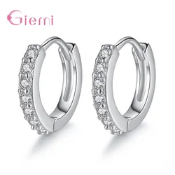 New Exquisite Small Round Ear Hoops 925 Silver Needle Women Girls Romantic & Simple CZ Earrings For Wedding Party