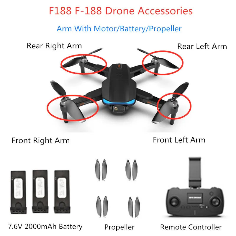 F188 Battery 7.6V 2000MAH Battery/Propeller And Blades Remote Controller For F188 F-188 Accessories F188 Arm Motor Parts