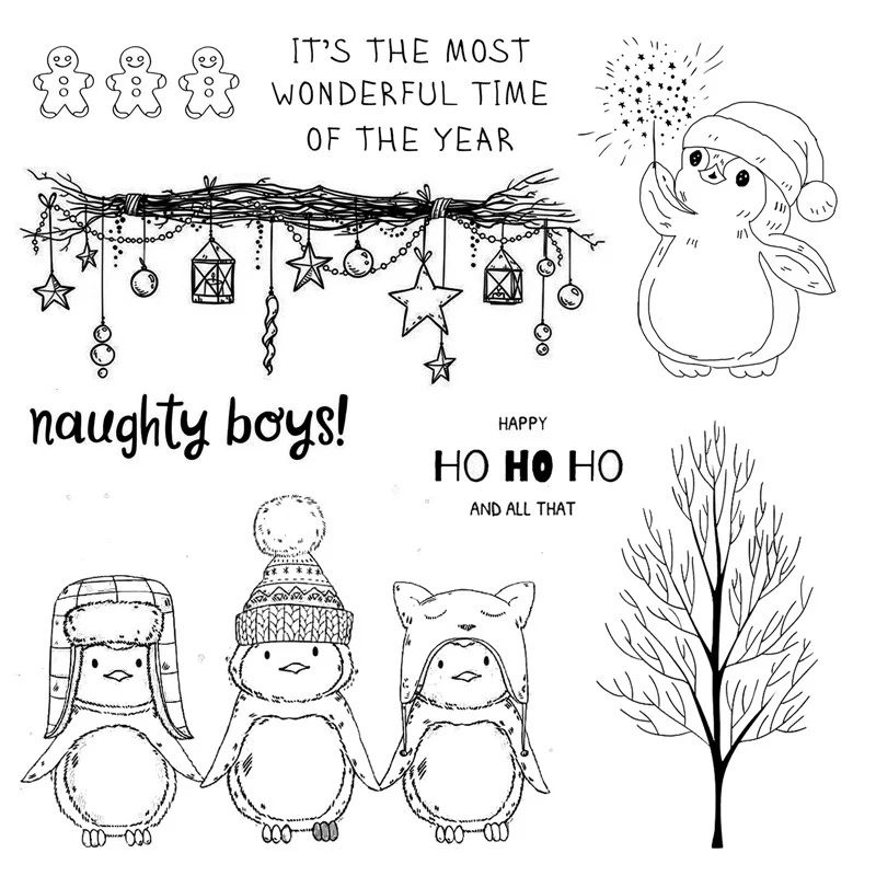 ZENRA  Naughty Boys Lovely Penguin Lantern Tree Transparent Clear Stamps DIY Paper Cards Scrapbook Word Happy