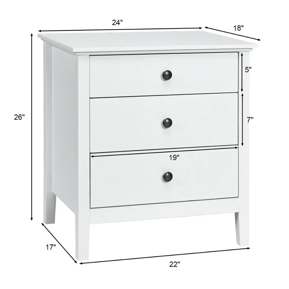 Set of 2 Nightstand Beside End Side Accent Table Organizer W/3 Drawers