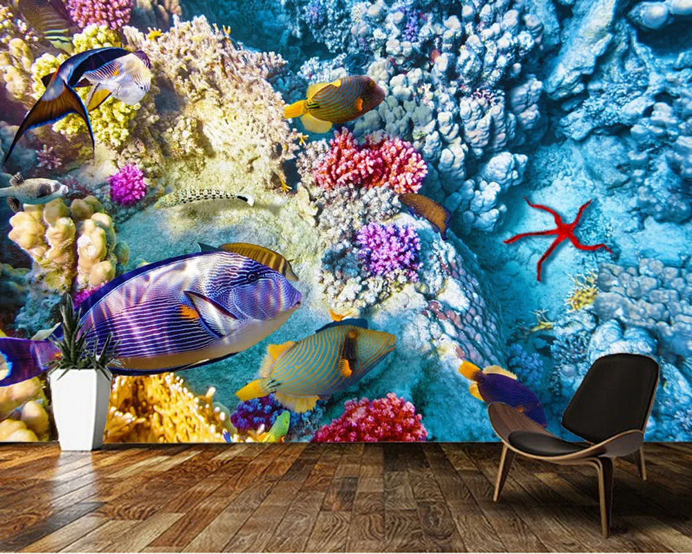 

Papel de parede Coral and tropical fish underwater world natural mural 3d wallpaper,living room tv wall bedroom restaurant mural