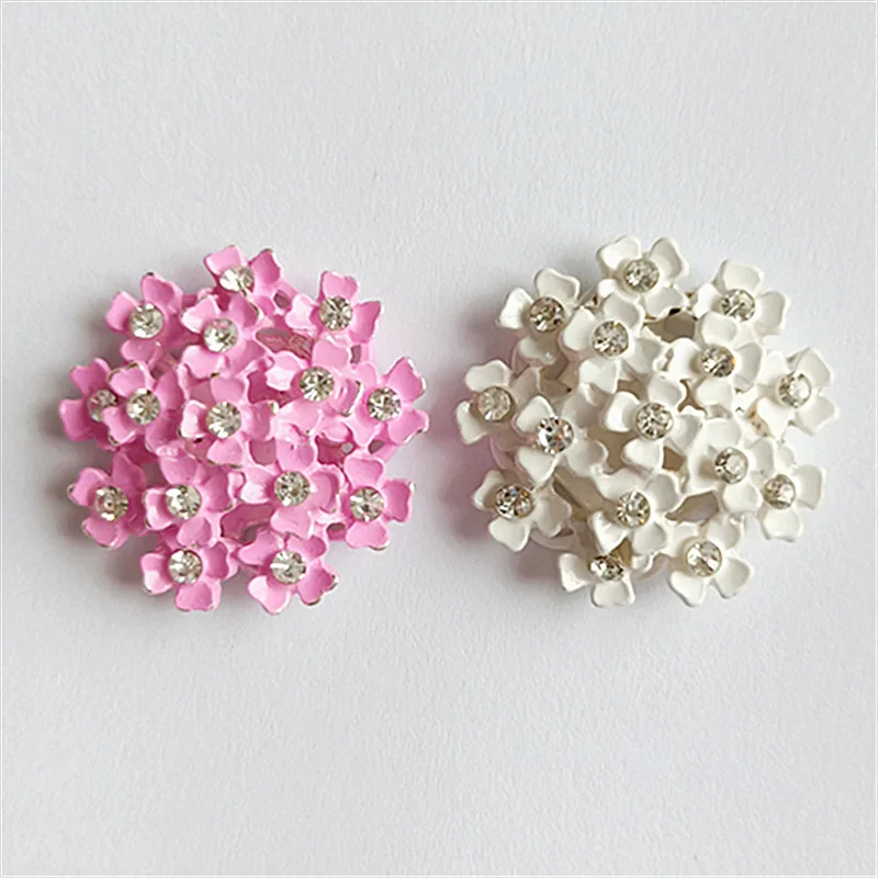 10pcs/lot White Pink Christmas Alloy Diamond Rhinestone Buttons Girl Hair Wedding Decorative Buttons Crafts Jewelry Accessories