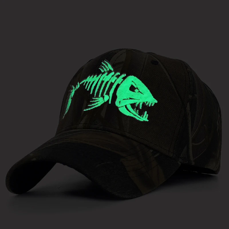 Luminous Embroidery Fish Fishing Men Baseball Cap Camouflage Hunting Mens Caps Outdoor Sports Sun Hat Casual Bone Casquette