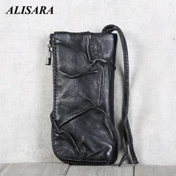 alisaraハウスキーパーキーバッグ第一層シープスキン革トップエンド品質女性カジュアル車のキー財布男性ファッションキーチェーンケース