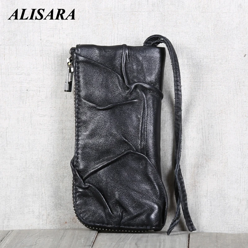 Alisara Housekeeper Key Bag First Layer Sheepskin Leather Top End Quality Women Casual Car Key Wallets Men Fashion Keychain Case