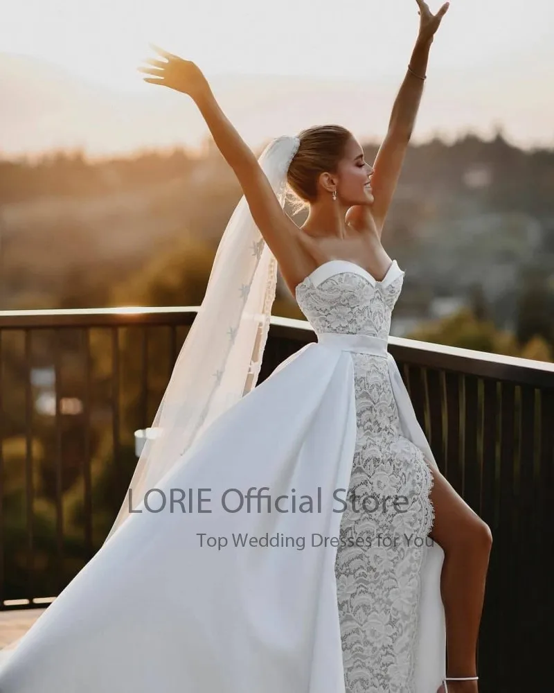 LORIE abiti da sposa a sirena in pizzo con treno staccabile Sweetheart lunghezza del pavimento abito da sposa Sexy abito da sposa