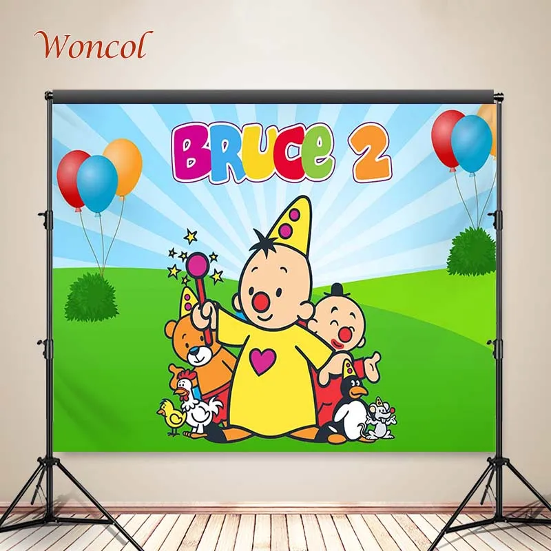 Woncol Bumba Photo Backdrops Happy Birthday Photography Backgrounds Colourful Balloons Green Grass Decor Banner Photo Props