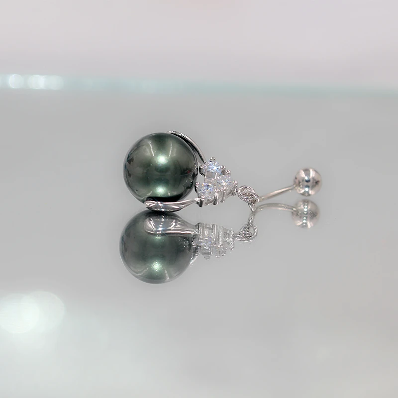 925 Belly Button Rings Black Pearl Oyster Dangle Sterling Silver Piercing Navel Belly Rings Curved Barbell For Women Men Jewelry