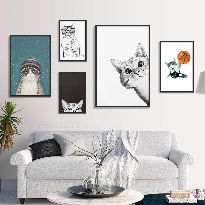 Cartoon Cat Bear Nursery Wall Art Canvas Painting Nordic Poster And Printing Wall Images Girls Boy Children Room decor