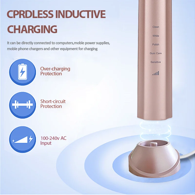 CANDOUR CD5168 Electric Toothbrush Ultrasonic Brush IPX8 Waterproof USB Charger 15 Modes Recharge Sterilization Sonic Toothbrush