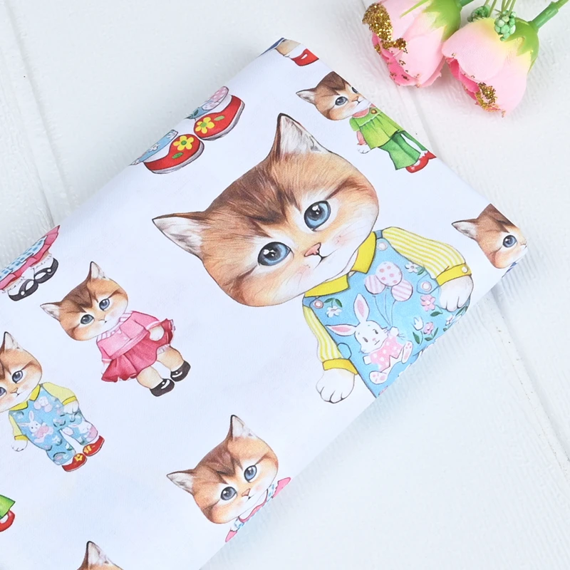 Retro Nostalgic Dress Up Girl Cat Cloth 100% Cotton Fabric Cloth Sewing Quilting For Patchwork Needlework DIY Handmade Material