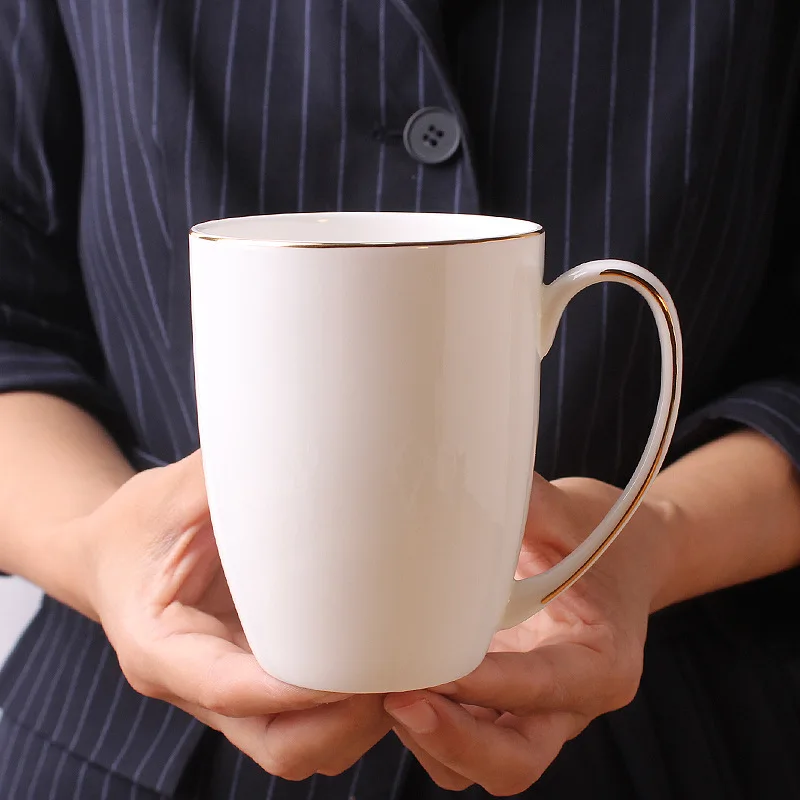 Simplicity Golden Edge Coffee Mug Hand Painted Ceramic of Bone China Breakfast Cup Pastoral Style White Milk Oat Mugs Home Cups