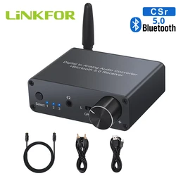 LiNKFOR Bluetooth-compatible 192kHz Digital To Analog Converter Optical Coaxial To RCA 3.5mm DAC With16-300Ω Headphone Amplifier