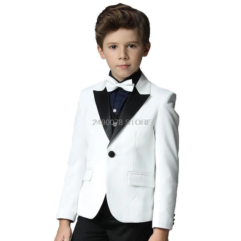 

Flower Boy Luxurious White Wedding Suit Prince Jacket Vest Pants 3Pcs Tuxedo Dress Children Piano Show Performance Party Costume