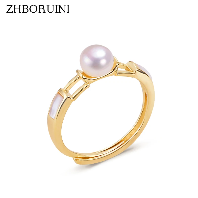 ZHBORUINI-Anillo de perlas naturales de agua dulce Ins, diseño Simple, concha pequeña y exquisita, chapado en oro de 14K, joyería para regalo de mujer