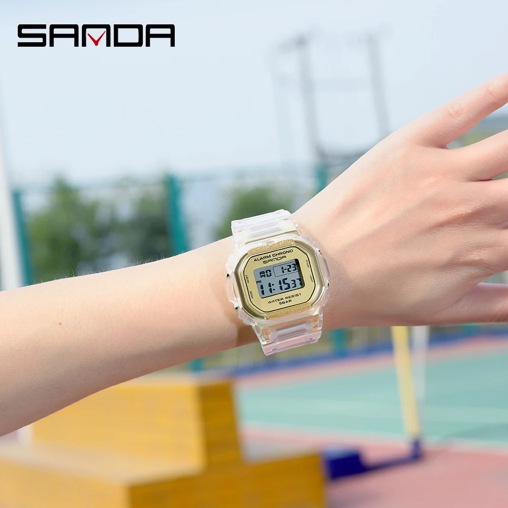 SANDA2021 moda sport zegarek panie przezroczysty pasek LED cyfrowy zegar panie elektroniczny zegarek Reloj Mujer Relogio Feminino