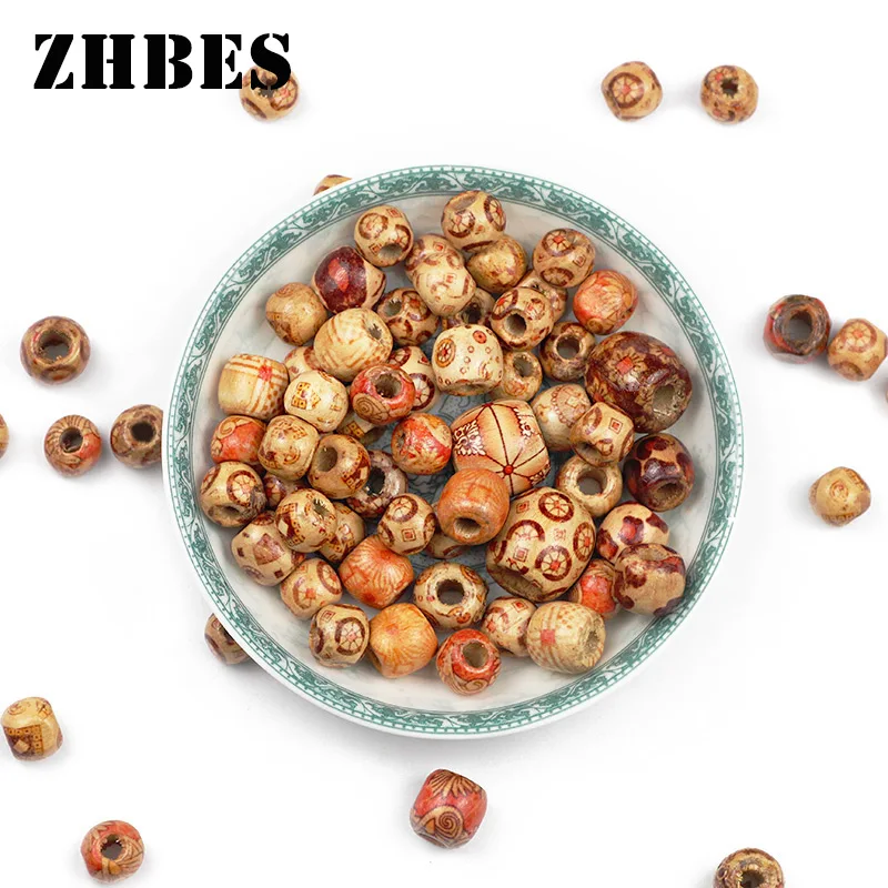 Natural Painted Wooden Round Loose Beads For Jewelry Making Charm Bracelets Big Hole Ball DIY Spacers Beading Accessories
