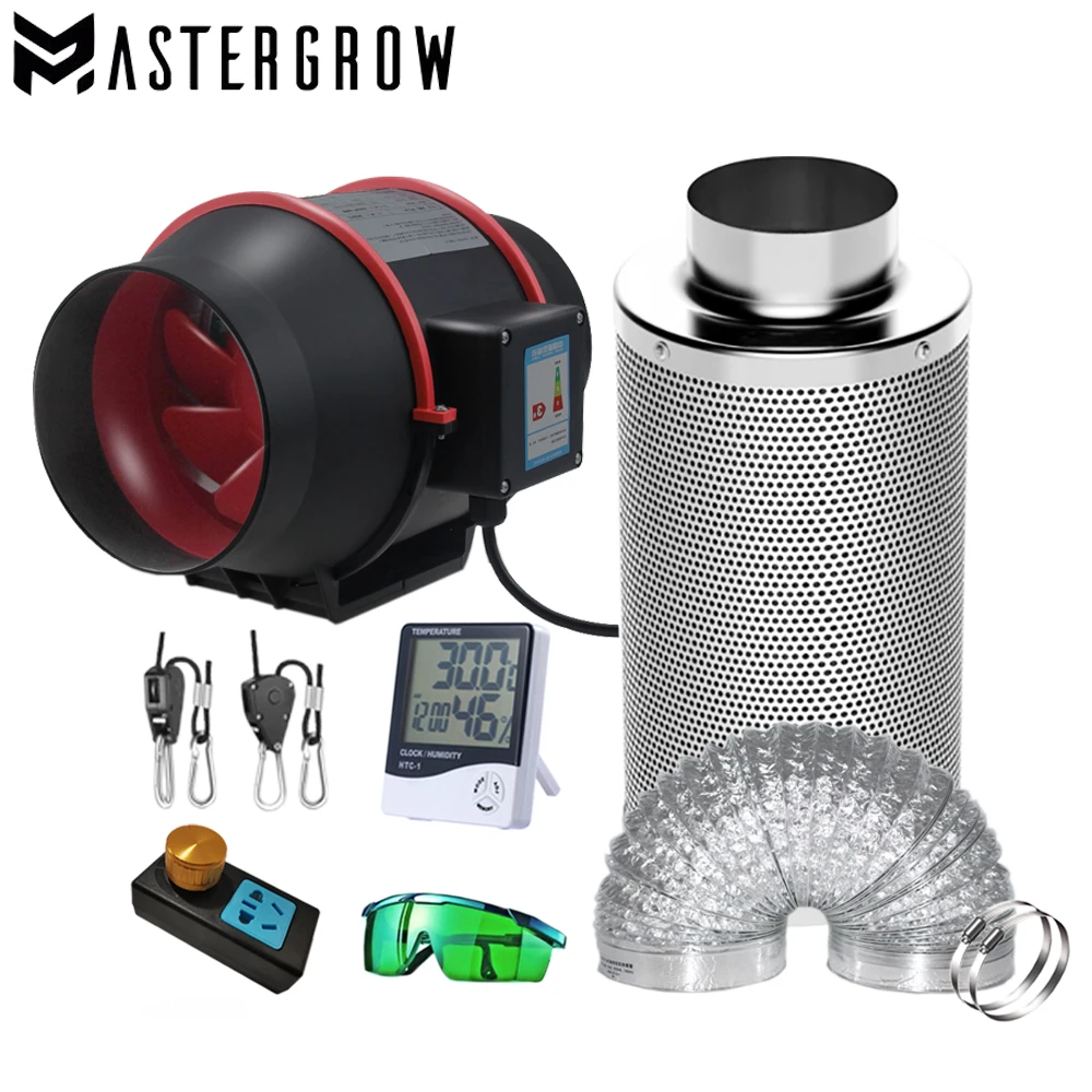 

4/5/6/8inch Duct Fan Full Kit Set With Remote Switch Speed Controller Fan+Carbon Filter , Hydroponics Greenhouse Grow Tent