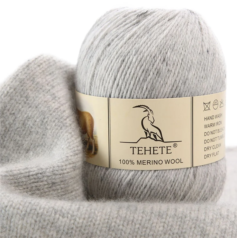 TEHETE 100% Merino Wool Yarn for Knitting 3-Ply Luxury Warm Soft Lightweight Crochet Soild Thread Beginner Sewing Clothing Scarf