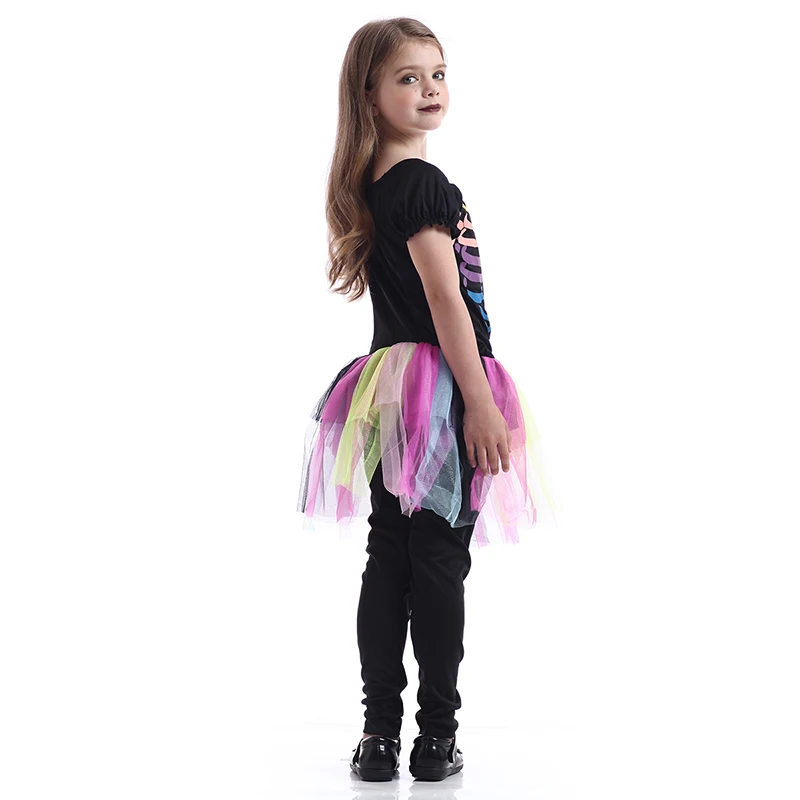 Szkielet kostium dla dziewczynek Halloween straszny kości kolorowy strój dzieci karnawał Cosplay Party duch strój dziecko