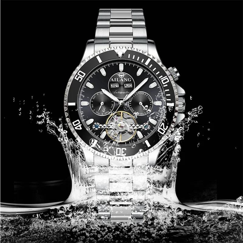 Ailang-reloj multifunción para hombre, reloj mecánico hueco, luminoso, automático, resistente al agua