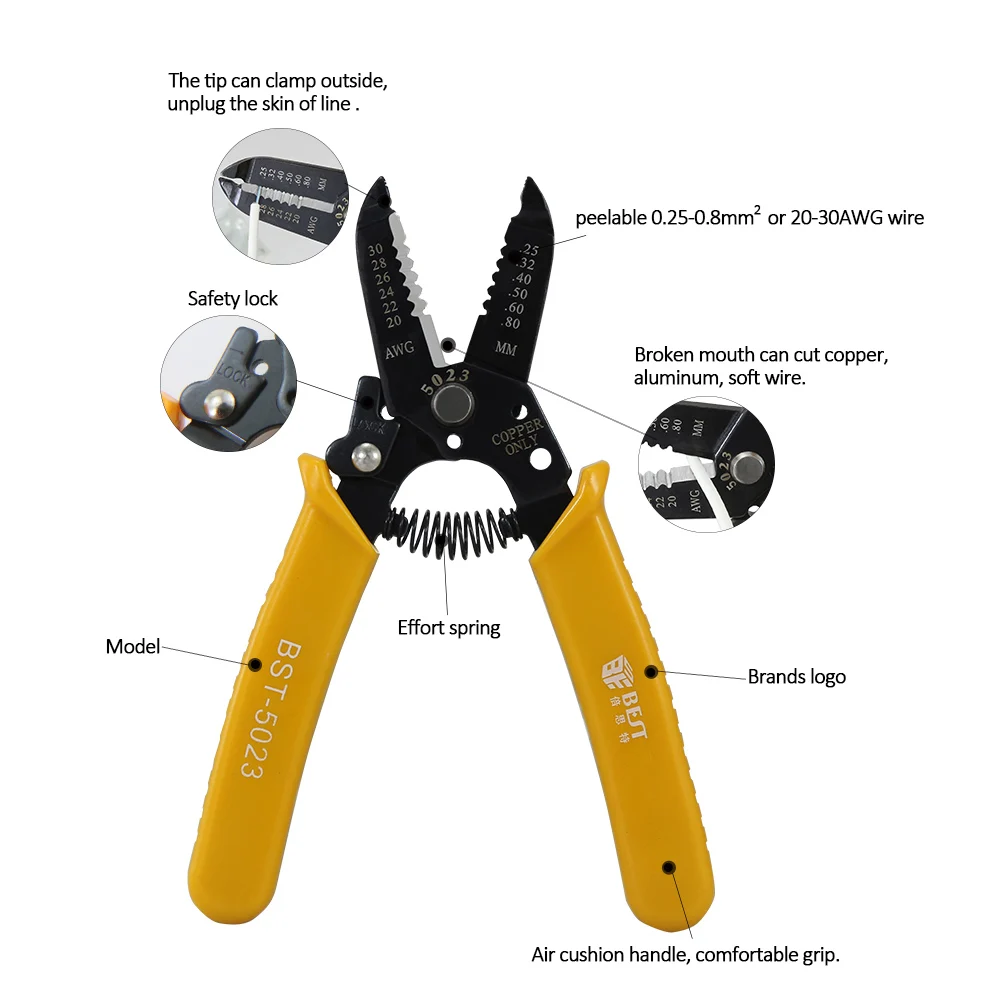 1Piece Multi-Functional Precision Fiber Cable Wire Stripper 20-30 AWG Copper Cable Hardened Steel Wire Stripper Plier Tools