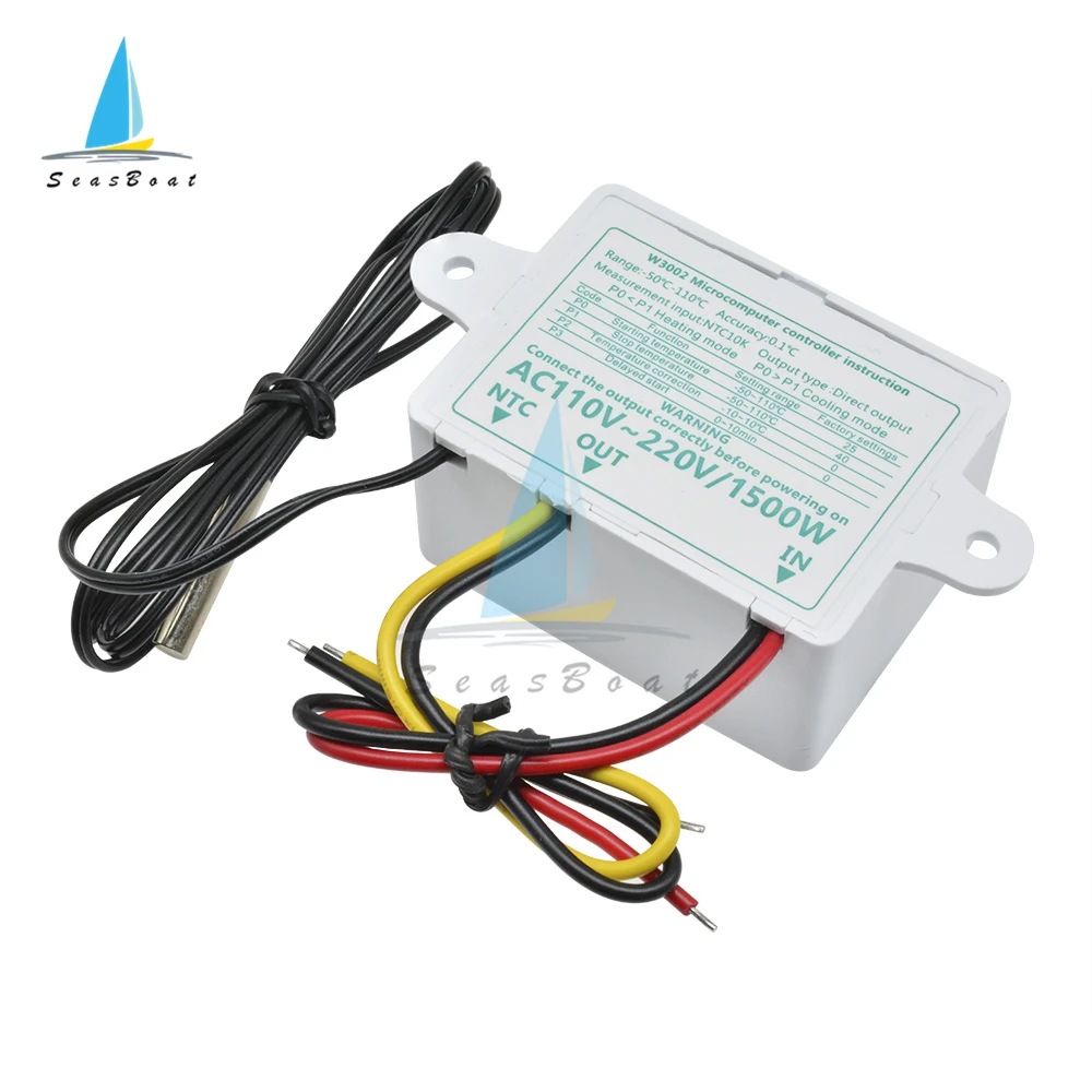 XH-W3002 220V 24V 12V Digital LED Temperature Controller 10A Thermostat Control Switch with Waterproof Sensor Probe W3002