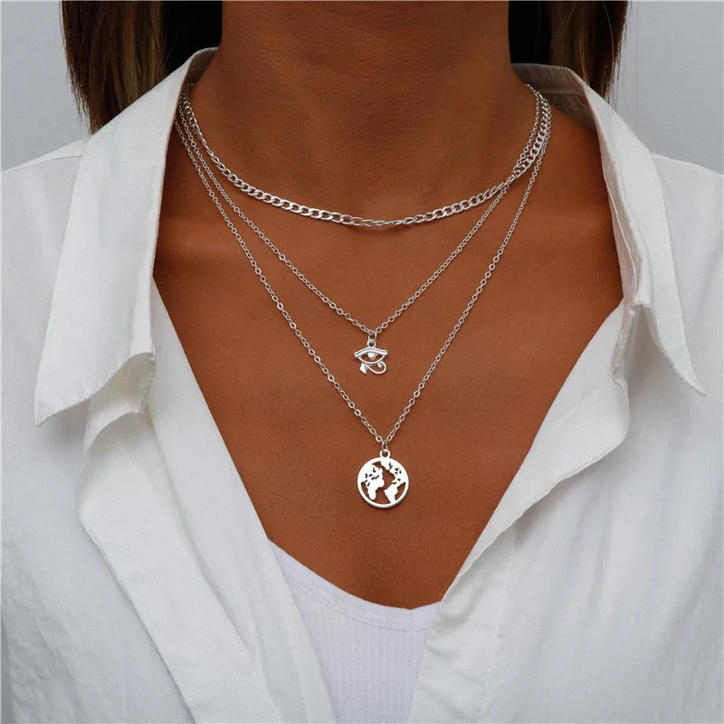 Vintage Mehrschichtige Mond-Münzen-Hamsa-Hand-Kettenhalsketten für Frauen, Boho Elefanten-Herzen-Anhänger Halsketten Schmuck – Detail 13