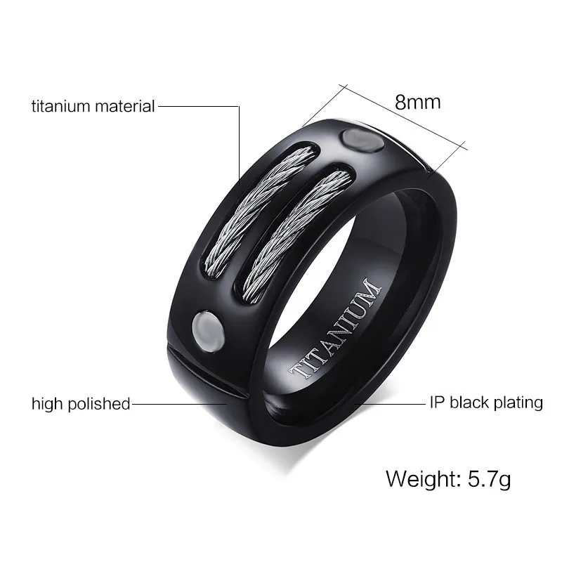 Fashion Jewelry 8MM Wia Polished Titanium Ring Black Korean Men\'s Personality Ring Ring