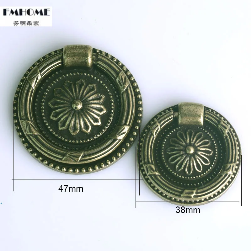 Diameter 48mm 38mmRetro Style Drop Ring Antique Brass Drawer Shoe Cabinet Knob Pull Classical bronze Kitchen Cabinet  Handle