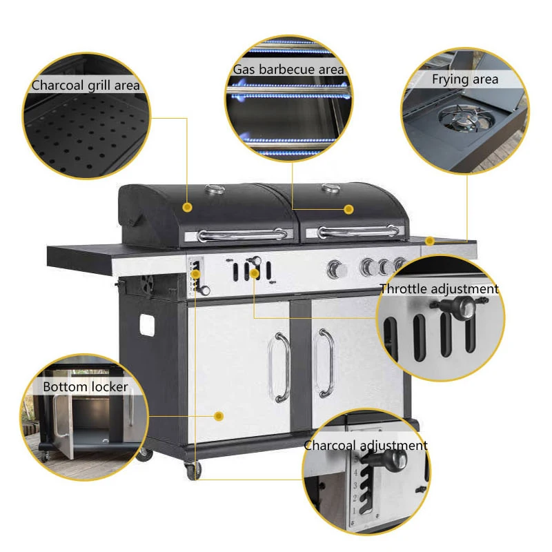 Máquina de barbacoa de Gas y carbón de doble propósito, parrilla Vertical grande de acero inoxidable para el hogar, Patio, Villa, cena, 8-20 personas