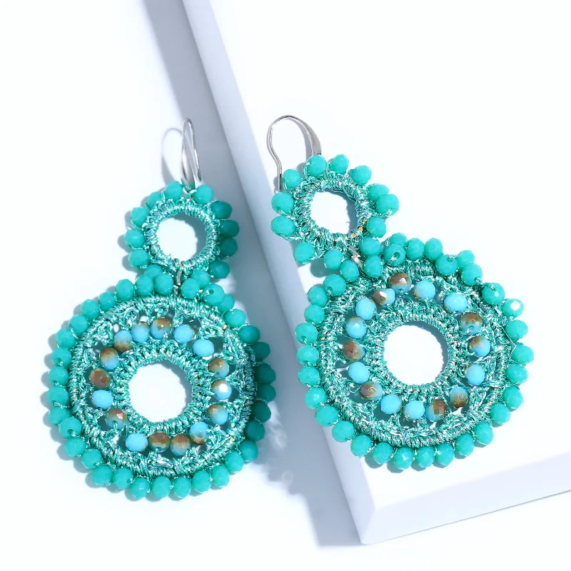 FLOLA  Handmade Earrings Beads for Woman Boho Beaded Drop Earring Vintage Big Earrings Za pendientes mujer moda ersm93