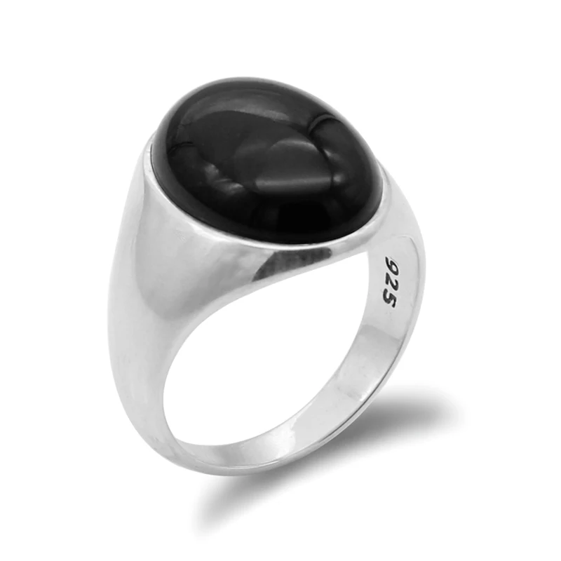 Türkiye Jewelry Men's 925 Sterling Silver Ring Natural Agate Stone Vintage Fashion Luxury Gift