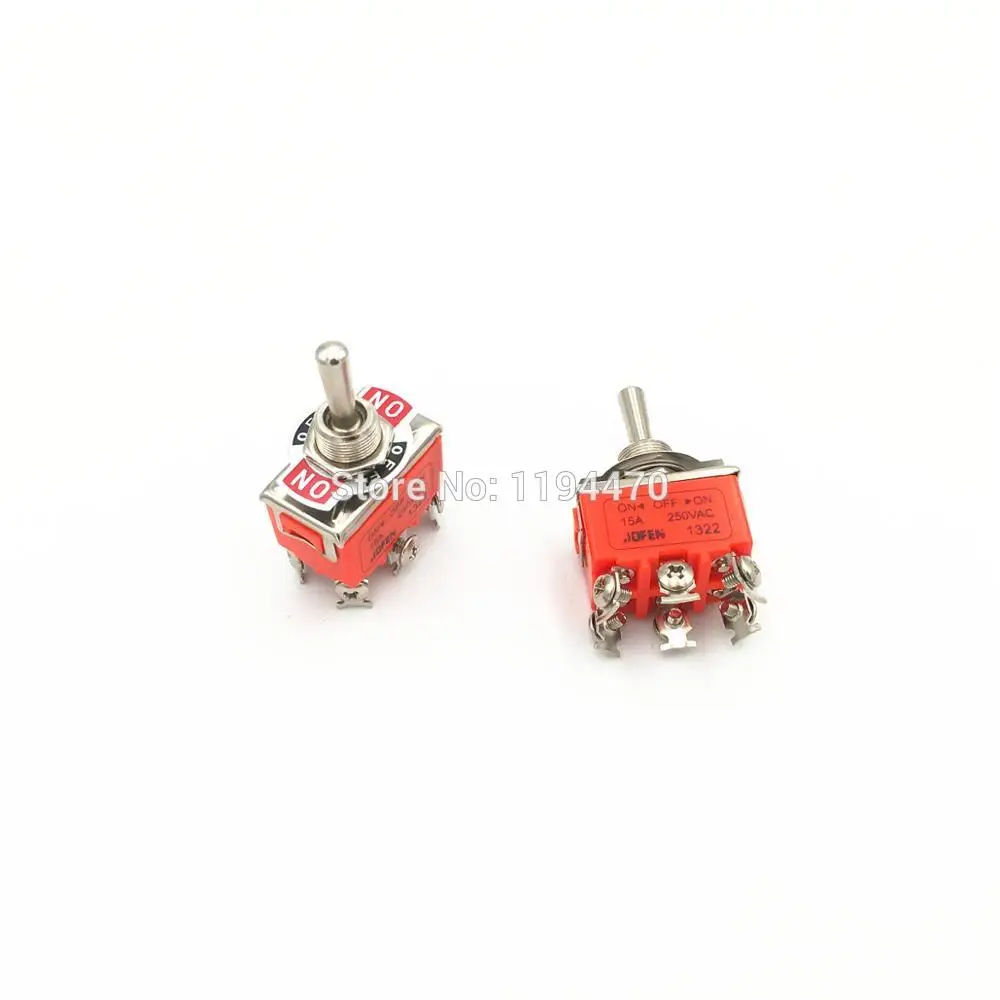 2pcs Latching Toggle Switch 1322 6-Pins 3 Position ON-OFF-ON DPDT Maintained 15A 250VAC with Waterproof Cap 12mm Mounting Hole