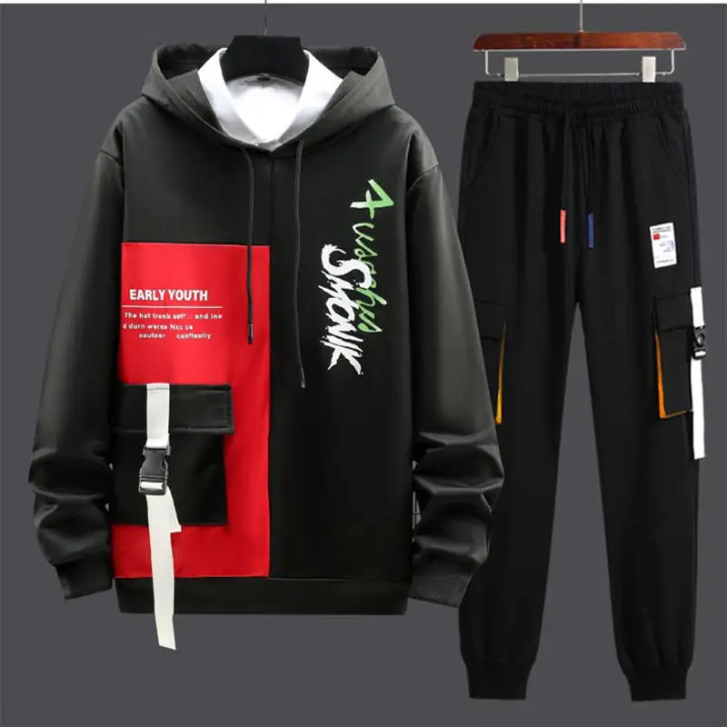 Conjunto de Sudadera con capucha para hombre, ropa de calle informal Harajuku, pantalones de chándal, moda Hip Hop, primavera y otoño, 2021