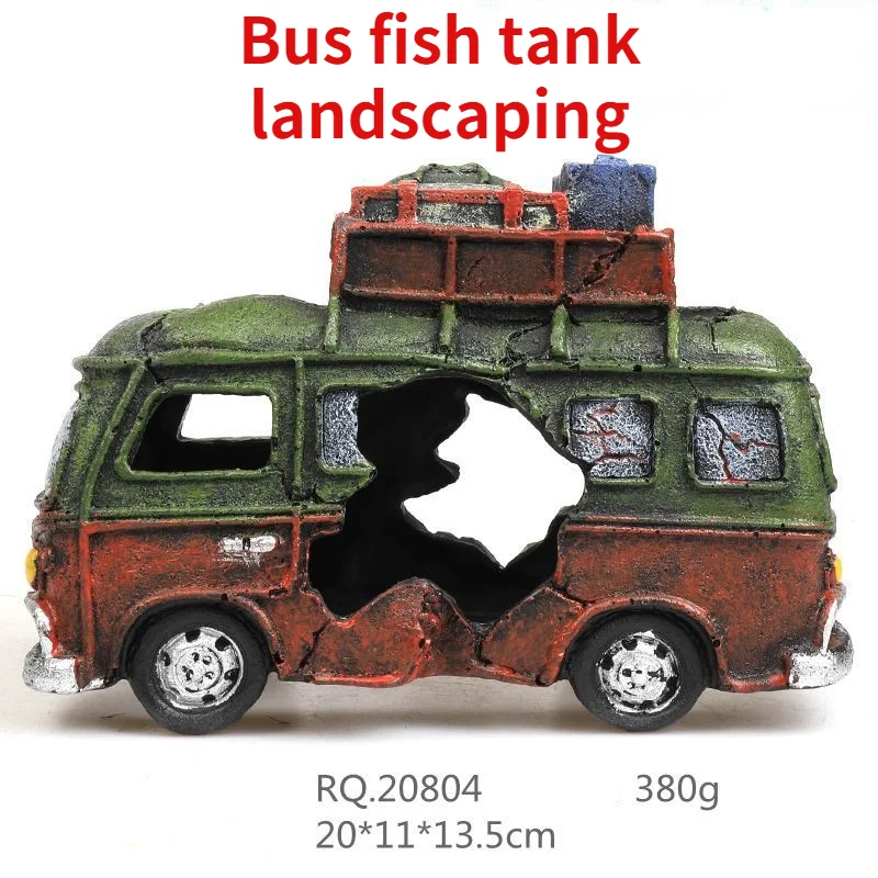 

Fish tank landscaping fishing boat shipwreck bus house car shelter maison Background for aquarium decoration