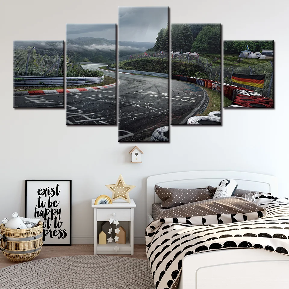 Canvas Printed Pictures Wall Art Painting, Nurburgring Rally Road Home Decoration, Module Poster for Living Room, 5 Panel