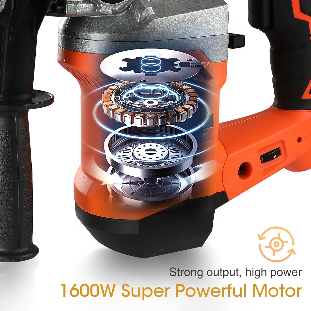 Вращающийся молоток ValueMax 1600 Вт, дрель с регулируемой скоростью, Электрический отбойный молоток, ударная дрель, многофункциональная Ударная дрель