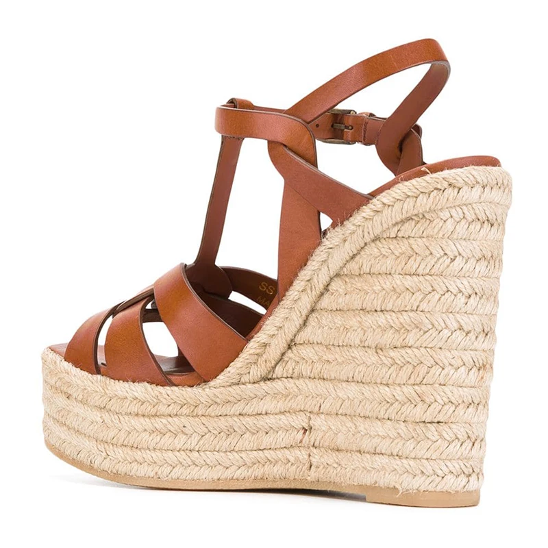 Brown Espadrille Sandals Women Wedge Shoes Platform High Heel Sandal White Rope Heels Black Ladies Summer Shoe 2019 Footwear