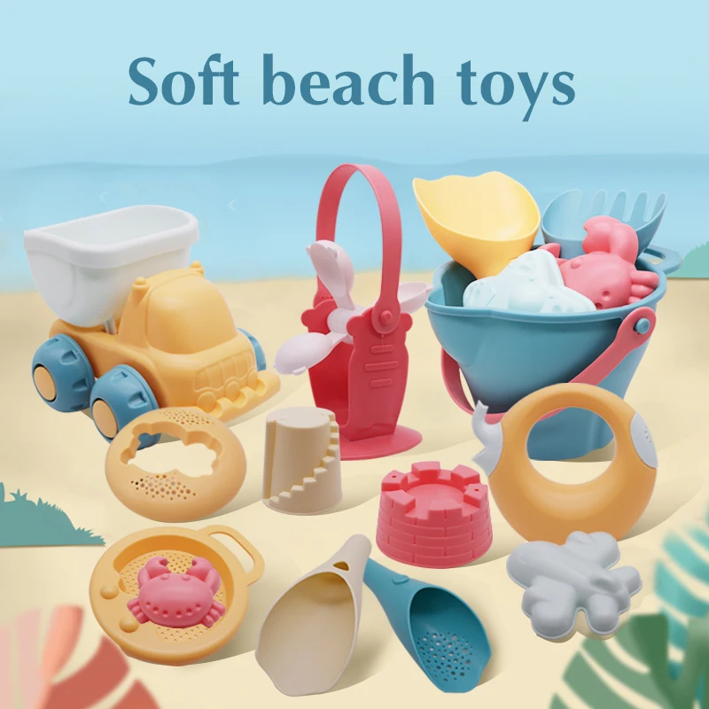 Sommer Baby Strand Spielzeug Wasserspiel weichen Silikon Sandbox Set Kit Meer Sand Formen Eimer Mesh Tasche Werkzeug Outdoor-Spiel Spielzeug für Kinder