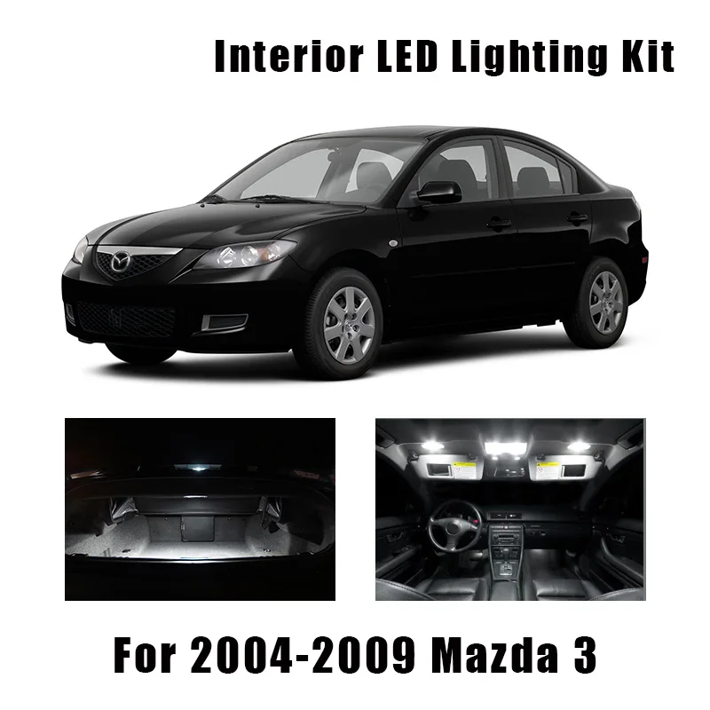 

8 Bulbs White LED Car Reading Dome Light Interior Kit Fit For 2004 2005 2006 2007 2008 2009 Mazda 3 Trunk Cargo License Lamp