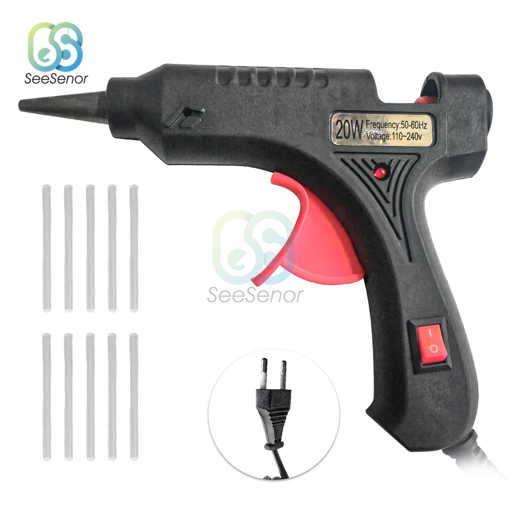 Hot Melt Glue Gun 20W with 7mm Glue Sticks Mini Industrial Guns Heat Temperature Thermo Electric Repair Tool 110V 220V