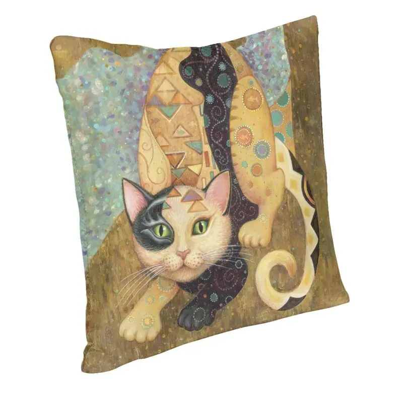 Oil Painting Cat Cushion Cover Art Gustav Klimt Gold Pattern Soft Luxury Pillow Case Living Room Decoration