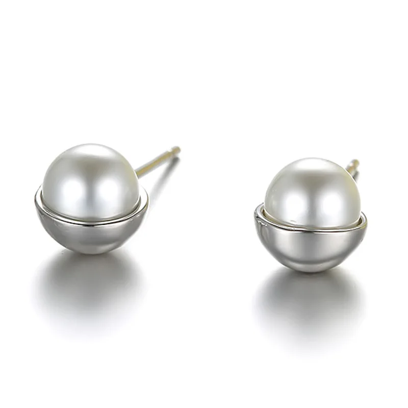 S925 Silver Earring Cute Pearl Bowl Stud Earring For Women Wedding Gift Lady Girl Fashion Zircon Jewelry