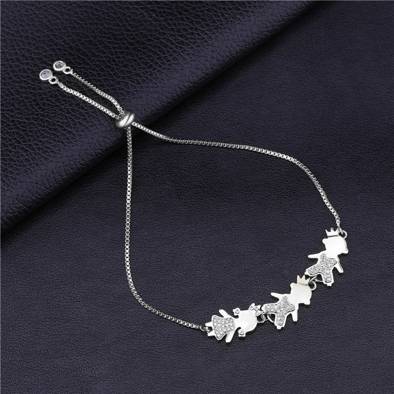Juya 18K Gold Plated Copper Adjustable Slider Chains Cubic Zirconia Boy Girl Mama Bracelets For Women Girl Gift Jewelry Supplies