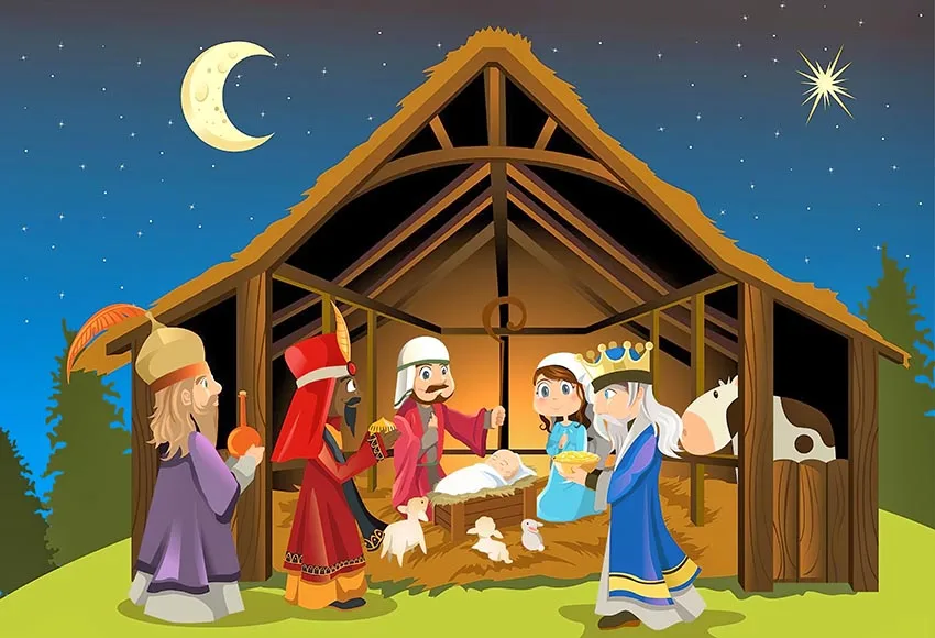 Mehofond Christian Jesus Birth Scene Backdrop Christmas Nativity Party Sheep Vinyl Photography Background Photo Studio Photocall
