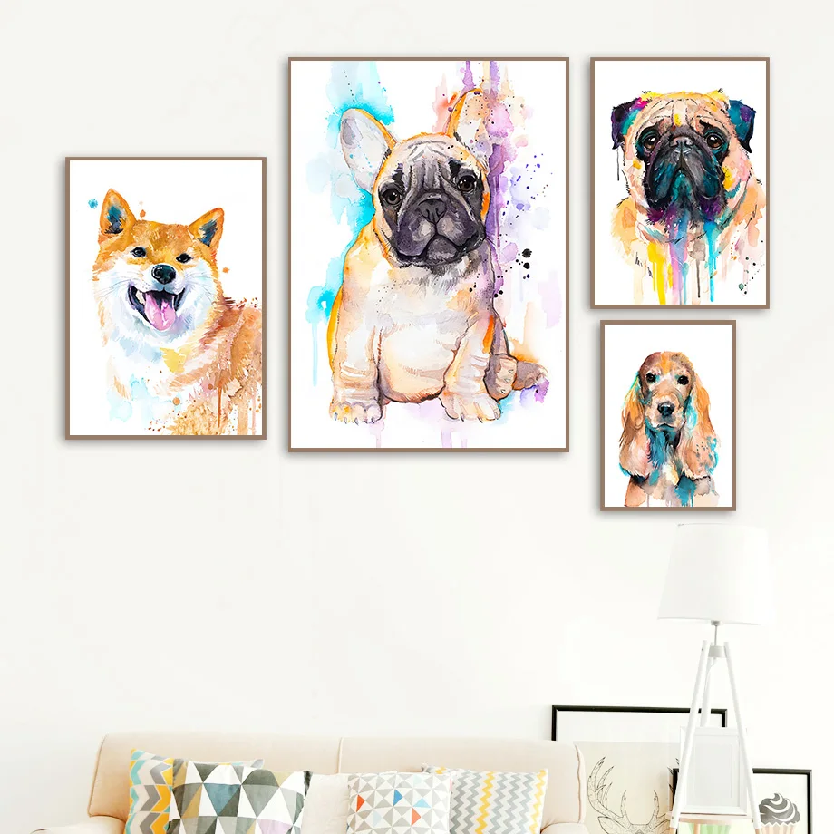 Animal French Bulldog Akita Dog Cat Wall Art Canvas Painting Nordic Posters And Prints Wall Pictures For Room Home Decor